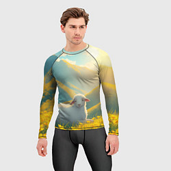 Рашгард мужской Овечка в цветочной долине, цвет: 3D-принт — фото 2