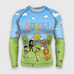 Мужской рашгард Queen мультяшный стиль на поляне