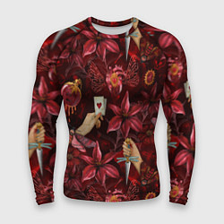 Рашгард мужской Бордовая готика с сердцем, лилиями и мотыльками, цвет: 3D-принт