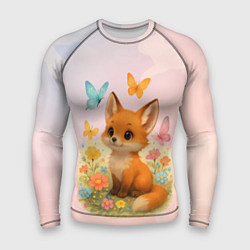 Рашгард мужской Лисичка с бабочками и цветочками, цвет: 3D-принт