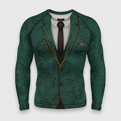 Рашгард мужской Тёмно-зелёный пиджак с розами, цвет: 3D-принт