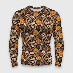 Рашгард мужской Новогодний орнамент с корицей и дольками апельсина, цвет: 3D-принт