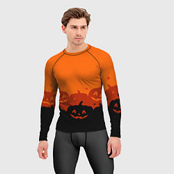 Рашгард мужской Хэллоуин счастливые тыквы, цвет: 3D-принт — фото 2