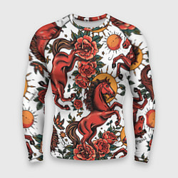 Мужской рашгард Красный конь в стиле татуировки