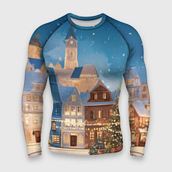 Рашгард мужской Новогодний дворик и елка, цвет: 3D-принт