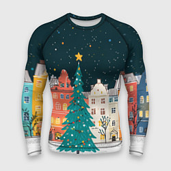 Рашгард мужской Новогодняя ночь в городе, цвет: 3D-принт