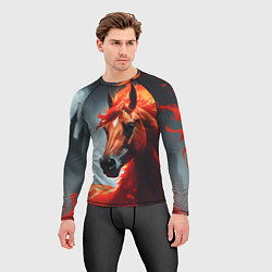 Рашгард мужской Огненная лошадь на сером, цвет: 3D-принт — фото 2