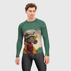 Рашгард мужской Новогодний конь в желтых очках, цвет: 3D-принт — фото 2