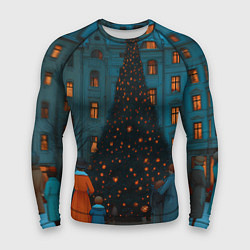 Рашгард мужской Люди встречают новый год во дворе, цвет: 3D-принт