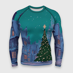 Рашгард мужской Зеленая новогодняя елка во вдоре, цвет: 3D-принт