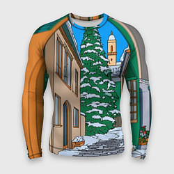 Рашгард мужской Новогодняя мультяшная улица, цвет: 3D-принт