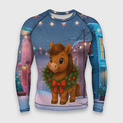 Рашгард мужской Лошадка с новогоднем венком 2026, цвет: 3D-принт