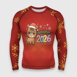 Рашгард мужской Новогодняя лошадка 2026 на красном фоне, цвет: 3D-принт
