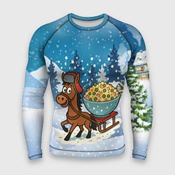 Рашгард мужской Лошадка везет на санках тазик оливье, цвет: 3D-принт