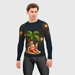 Рашгард мужской Санта чиллит под пальмой, цвет: 3D-принт — фото 2