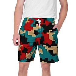Шорты на шнурке мужские Камуфляж пиксельный: красный/голубой, цвет: 3D-принт