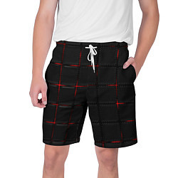 Шорты на шнурке мужские 3D Плиты Red & Black, цвет: 3D-принт