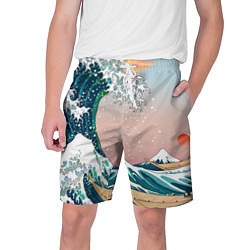 Шорты на шнурке мужские Большая волна в канагаве, цвет: 3D-принт