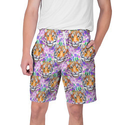 Шорты на шнурке мужские Тигр в цветах, цвет: 3D-принт