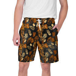 Шорты на шнурке мужские Тигры и листья Тропики, цвет: 3D-принт