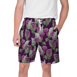 Мужские шорты Фиолетовые каллы на темно фиолетовом фоне