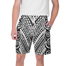 Шорты на шнурке мужские Абстракция черно-белая Волны, полосы, вензеля Моно, цвет: 3D-принт