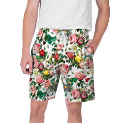 Шорты на шнурке мужские Узор из летних роз Summer Roses Pattern, цвет: 3D-принт