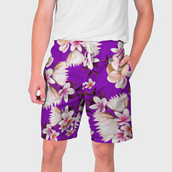 Шорты на шнурке мужские Цветы Фиолетовый Цветок, цвет: 3D-принт