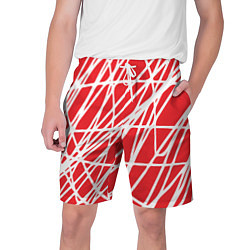 Шорты на шнурке мужские Белые линии на красном фоне Абстракция, цвет: 3D-принт