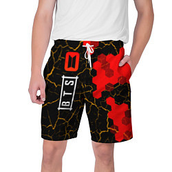 Шорты на шнурке мужские Лого BTS на темном фоне с сотами, цвет: 3D-принт