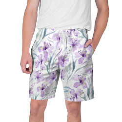 Мужские шорты Цветы Фиолетовые Нарисованные Акварелью