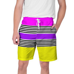 Мужские шорты Яркие неоновые полосы в сочетании с черно-белыми п