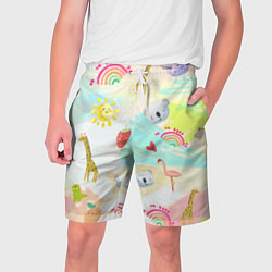 Шорты на шнурке мужские Красочные животные, цвет: 3D-принт
