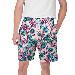 Шорты на шнурке мужские Цветы Летние Фиолетовые Рудбеки, цвет: 3D-принт