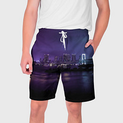 Шорты на шнурке мужские Неоновый город с рекой - Фиолетовый, цвет: 3D-принт