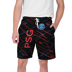 Шорты на шнурке мужские Psg красные синие чёрточки, цвет: 3D-принт