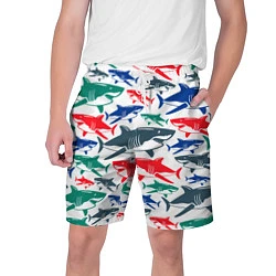 Шорты на шнурке мужские Стая разноцветных акул - паттерн, цвет: 3D-принт