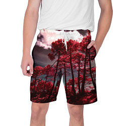 Шорты на шнурке мужские Абстрактные красные деревья и облака, цвет: 3D-принт