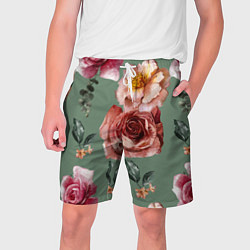 Шорты на шнурке мужские Цветы Нарисованные Розы и Пионы, цвет: 3D-принт