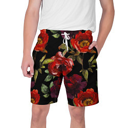 Шорты на шнурке мужские Цветы Нарисованные Розы На Чёрном Фоне, цвет: 3D-принт