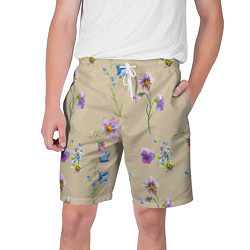 Шорты на шнурке мужские Нарисованные Цветы Колокольчики и Пчёлы, цвет: 3D-принт