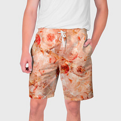 Шорты на шнурке мужские Гранжевый цветочный узор, коралловый фон, цвет: 3D-принт