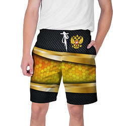 Шорты на шнурке мужские Black & gold - герб России, цвет: 3D-принт