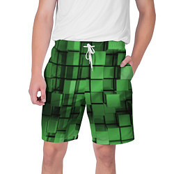 Шорты на шнурке мужские Киберпанк броня - Зелёный металлические кубы, цвет: 3D-принт