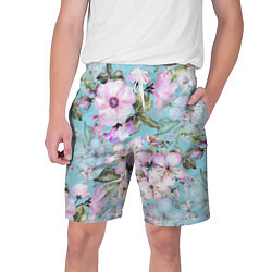 Мужские шорты Яблоня в цвету акварель