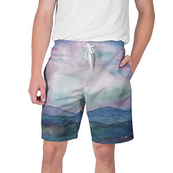 Шорты на шнурке мужские Горный пейзаж акварель, цвет: 3D-принт