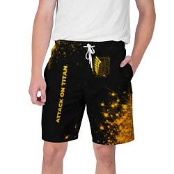 Шорты на шнурке мужские Attack on Titan - gold gradient: надпись, символ, цвет: 3D-принт
