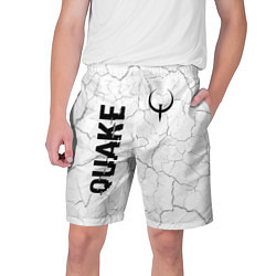 Мужские шорты Quake glitch на светлом фоне: надпись, символ
