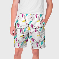 Шорты на шнурке мужские Новогодняя гирлянда белая, цвет: 3D-принт