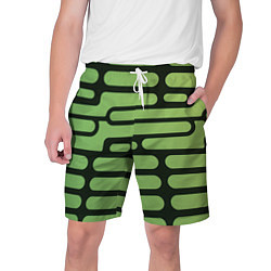 Шорты на шнурке мужские Зелёный прямоугольный паттерн на чёрном фоне, цвет: 3D-принт